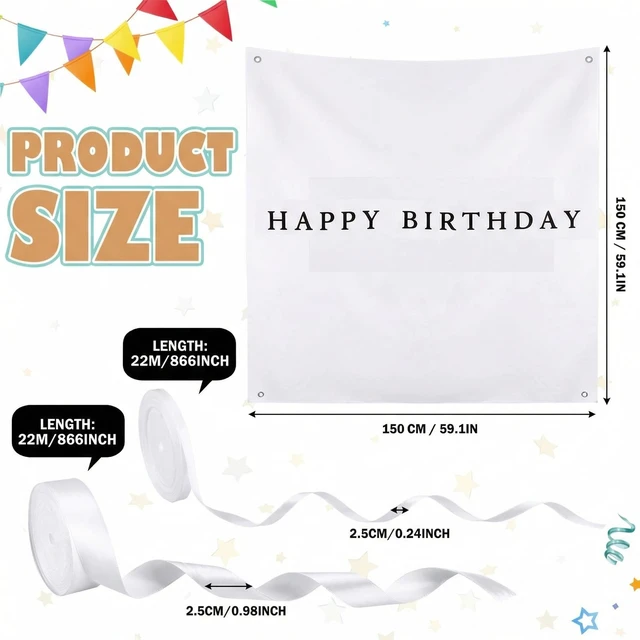 Alt view image 2 of 6 - 59x59 Inch Happy Birthday Banner Burlap Happy Birthday Backdrop Fabric Birthday-Party Decorations, Boho Rustic Photo Props Sign with Hanging String for Indoor Outdoor Yard Wall Decor