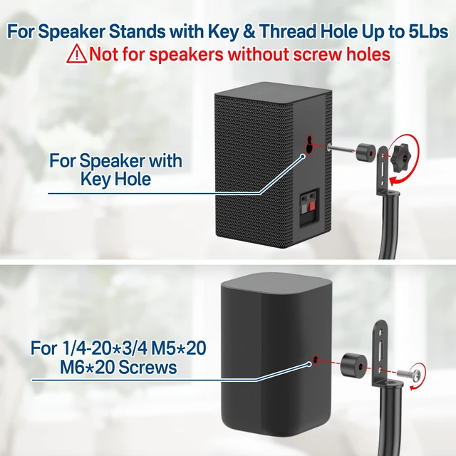 Alt view image 2 of 6 - Speaker Stands for LG Rear Speakers SPQ8-S SPT8-S SPK8-S 578S1-S S78S2-S S65S3-S S55TR, Height Adjustable 33"42" for LG Speaker Stand WR Wall Mount, Fit Keyhole & 1/4"-20 M5 M6 Surround Sound Speaker