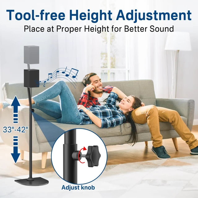 Alt view image 3 of 6 - Speaker Stands for LG Rear Speakers SPQ8-S SPT8-S SPK8-S 578S1-S S78S2-S S65S3-S S55TR, Height Adjustable 33"42" for LG Speaker Stand WR Wall Mount, Fit Keyhole & 1/4"-20 M5 M6 Surround Sound Speaker