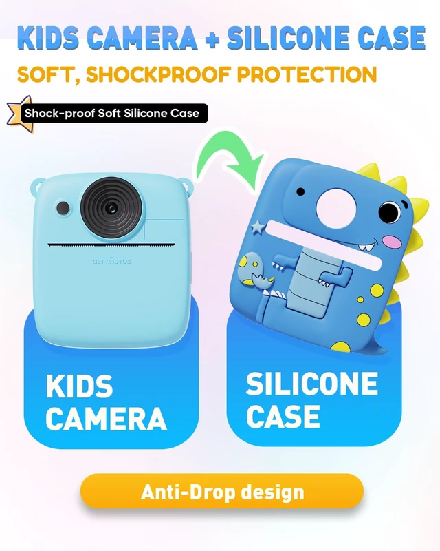 Alt view image 2 of 7 - Kids Camera Instant Print with Dinosaur Silicone Case 1080P Digital Toddler Camera, 3 Rolls Print Paper, Birthday for Boys Girls Age 3-8 (Blue)