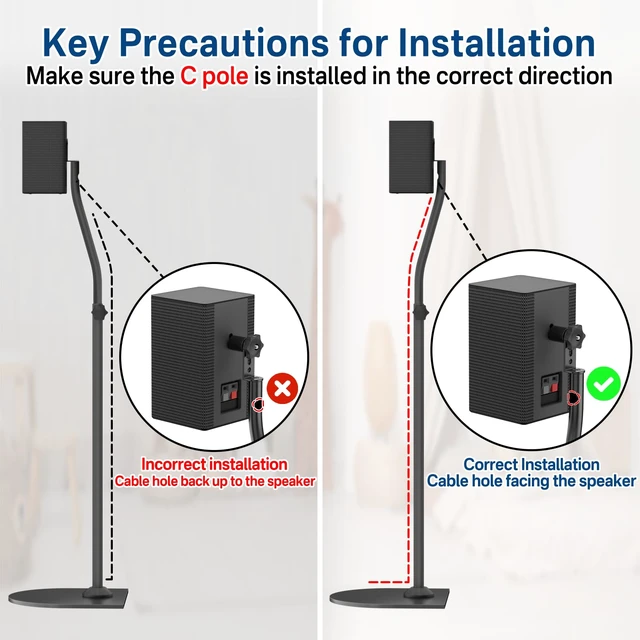 Alt view image 6 of 6 - Speaker Stands for LG Rear Speakers SPQ8-S SPT8-S SPK8-S 578S1-S S78S2-S S65S3-S S55TR, Height Adjustable 33"42" for LG Speaker Stand WR Wall Mount, Fit Keyhole & 1/4"-20 M5 M6 Surround Sound Speaker