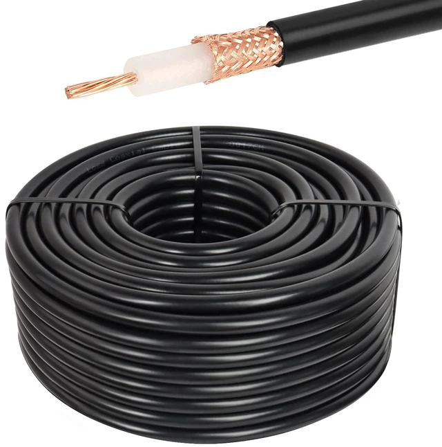 Main image of RF RG213 Coaxial Cable - 100FT 50 Ohm Low-Attenuation RG213 Coax Cable with Bare Copper Braid Shielding