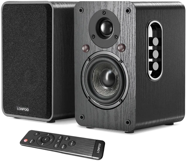 Main image of Powered Bookshelf Speakers, 100W Near Field Studio Monitor with eARC Real Wooden Enclosure, DSP Enhanced Audio,1.5" Silk Tweeter, 4 Carbon Fiber Woofer,Bluetooth/Optical/Coaxial/AUX