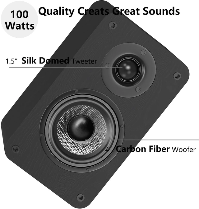 Alt view image 3 of 7 - Powered Bookshelf Speakers, 100W Near Field Studio Monitor with eARC Real Wooden Enclosure, DSP Enhanced Audio,1.5" Silk Tweeter, 4 Carbon Fiber Woofer,Bluetooth/Optical/Coaxial/AUX