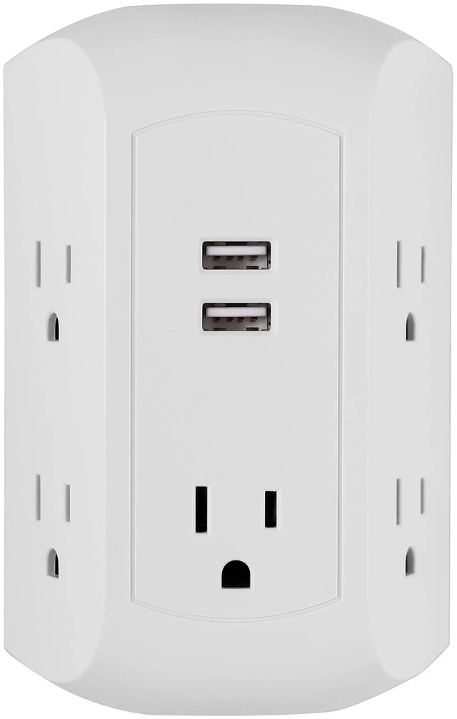 Main image of 5-Outlet 2-USB Sur Protector Outlet Adapter, 560 Joules Fast Charging Station, 12W USB-A Ports, Side Access, Compatible with Apple iPhone, iPad, Samsung, Google Pixel, White, 58297