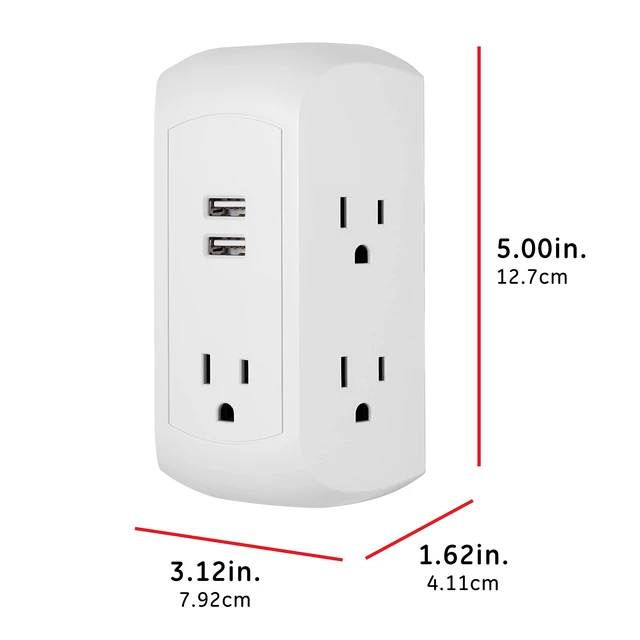Alt view image 2 of 5 - 5-Outlet 2-USB Sur Protector Outlet Adapter, 560 Joules Fast Charging Station, 12W USB-A Ports, Side Access, Compatible with Apple iPhone, iPad, Samsung, Google Pixel, White, 58297