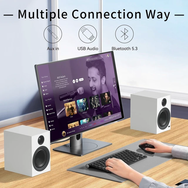 Alt view image 4 of 7 - BS1 Powered Bluetooth Bookshelf Speakers, Set of 2, Matte White 75W Active Speakers with 4 Inch Woofer, aptX Bluetooth & USB Input, HiFi Sound for Home, Studio & Gaming