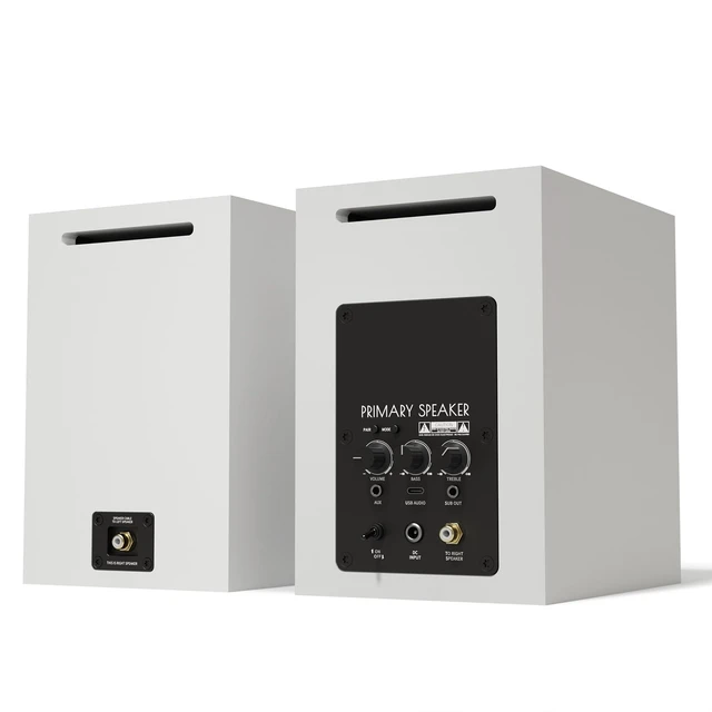 Alt view image 7 of 7 - BS1 Powered Bluetooth Bookshelf Speakers, Set of 2, Matte White 75W Active Speakers with 4 Inch Woofer, aptX Bluetooth & USB Input, HiFi Sound for Home, Studio & Gaming