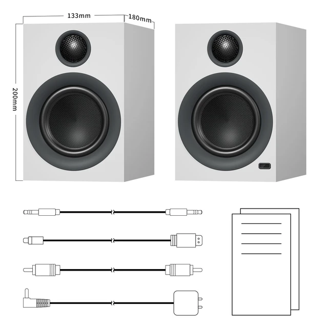 Alt view image 6 of 7 - BS1 Powered Bluetooth Bookshelf Speakers, Set of 2, Matte White 75W Active Speakers with 4 Inch Woofer, aptX Bluetooth & USB Input, HiFi Sound for Home, Studio & Gaming