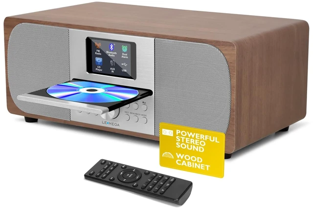 Main image of MSY6 CD Player, FM, Bluetooth, Powerful Stereo HiFi, Walnut 2.4in colour display, 40 presets, remote control, acoustic wooden cabinet, headphone jack, EQ modes, dual alarms clock