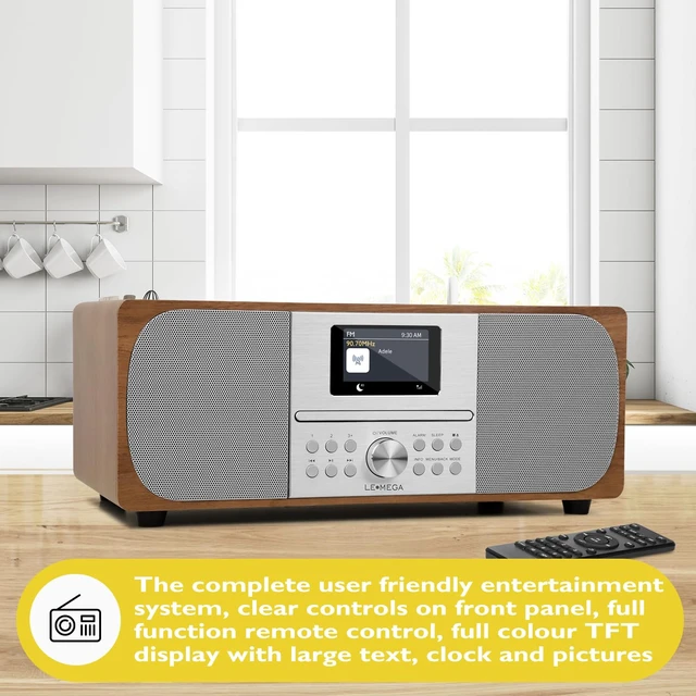 Alt view image 3 of 7 - MSY6 CD Player, FM, Bluetooth, Powerful Stereo HiFi, Walnut 2.4in colour display, 40 presets, remote control, acoustic wooden cabinet, headphone jack, EQ modes, dual alarms clock