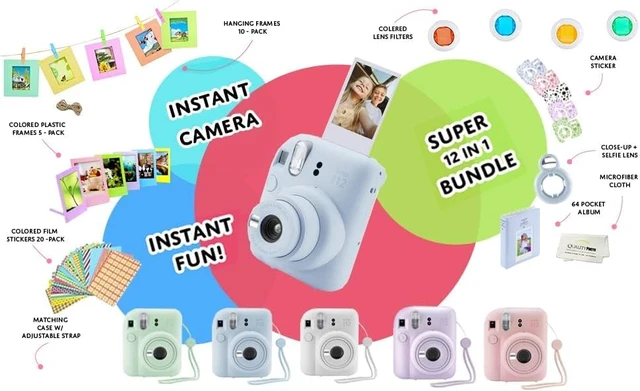 Alt view image 7 of 7 - INSTAX Mini 12 Holiday Bundle 2025 with Extra Instax Mini Film + 4 Pk AA Batteries & Sunshine Photo Microfiber Cleaning Cloth (10 Items) (20 Sheets, Pastel Blue)