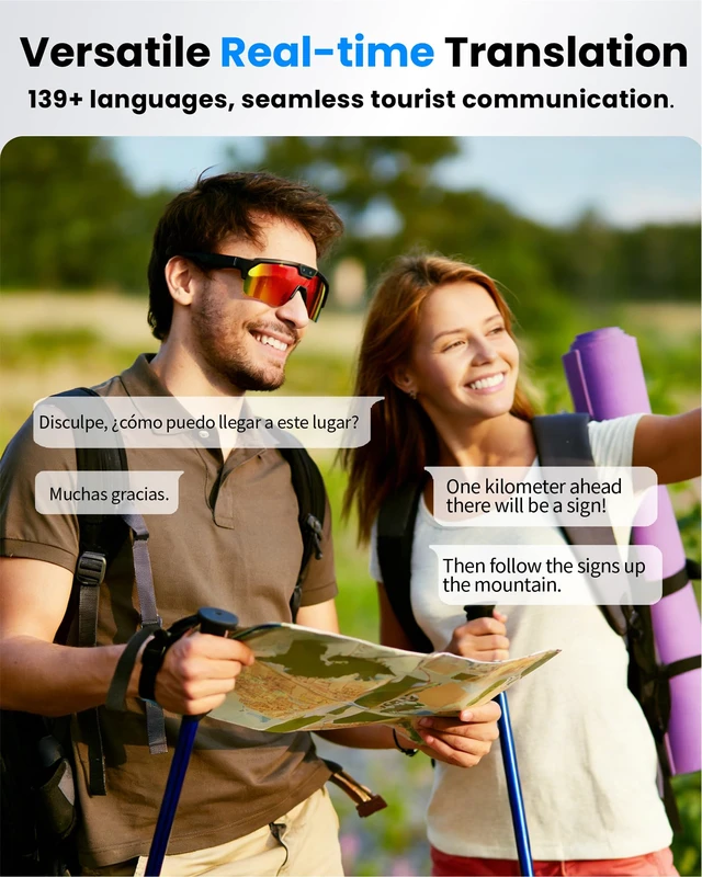 Alt view image 5 of 7 - AI Smart Glasses with Camera, Sports Bluetooth Glasses for Men Women 1200P EIS Video,8MP Camera,Image Recognition,Voice Help,139+ Language Translation,Open-Ear Audio,IP65 Splash Resistance