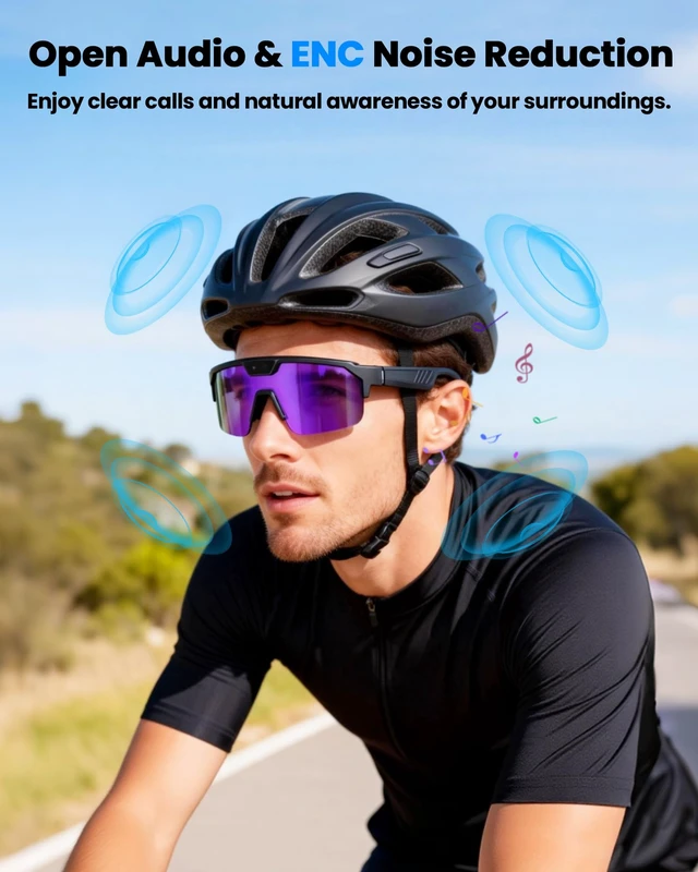 Alt view image 6 of 7 - AI Smart Glasses with Camera, Sports Bluetooth Glasses for Men Women 1200P EIS Video,8MP Camera,Image Recognition,Voice Help,139+ Language Translation,Open-Ear Audio,IP65 Splash Resistance