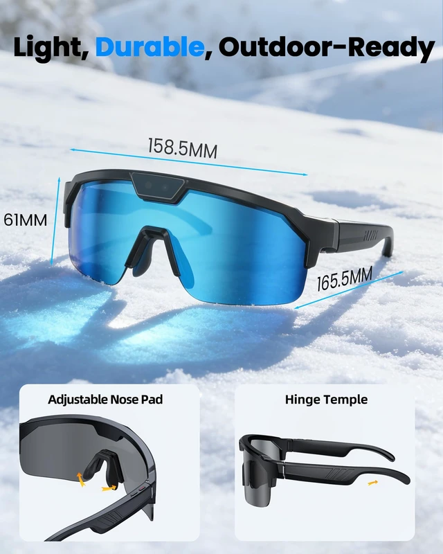 Alt view image 7 of 7 - AI Smart Glasses with Camera, Sports Bluetooth Glasses for Men Women 1200P EIS Video,8MP Camera,Image Recognition,Voice Help,139+ Language Translation,Open-Ear Audio,IP65 Splash Resistance