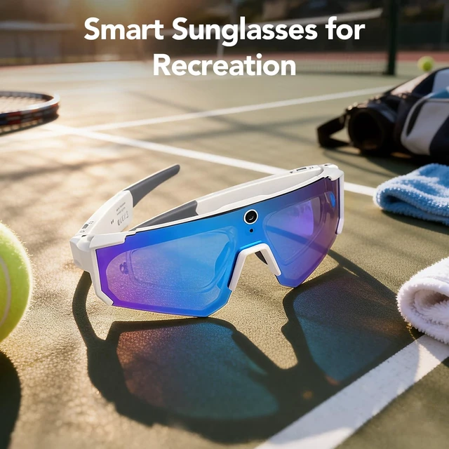 Alt view image 2 of 7 - Sporty AI Bluetooth Smart Glasses with Camera for Cycling & Hiking Unisex, IP54 Waterproof, Detachable Inner Lense, 1200P EIS Pro-Stabilized Recording, Dual-Mic ENC Noise-Reduction, White