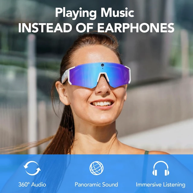 Alt view image 4 of 7 - Sporty AI Bluetooth Smart Glasses with Camera for Cycling & Hiking Unisex, IP54 Waterproof, Detachable Inner Lense, 1200P EIS Pro-Stabilized Recording, Dual-Mic ENC Noise-Reduction, White