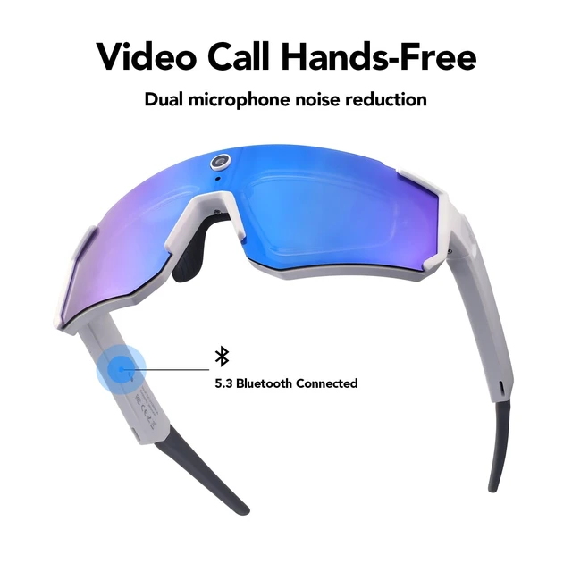 Alt view image 6 of 7 - Sporty AI Bluetooth Smart Glasses with Camera for Cycling & Hiking Unisex, IP54 Waterproof, Detachable Inner Lense, 1200P EIS Pro-Stabilized Recording, Dual-Mic ENC Noise-Reduction, White