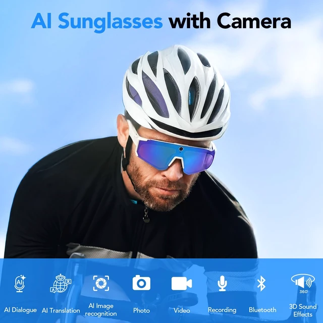 Alt view image 7 of 7 - Sporty AI Bluetooth Smart Glasses with Camera for Cycling & Hiking Unisex, IP54 Waterproof, Detachable Inner Lense, 1200P EIS Pro-Stabilized Recording, Dual-Mic ENC Noise-Reduction, White
