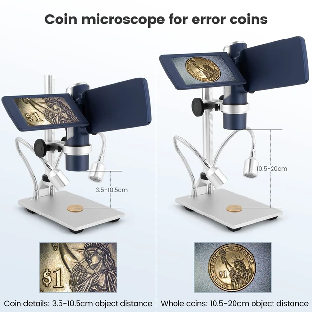 Alt view image 3 of 7 - AD203S HDMI Digital Microscope with Metal Stand 4.3 Inch Screen, FHD Video, HDMI Output, Supports Windows Mac PC, USB Coin Microscope, 32GB SD Card, Slides Kit