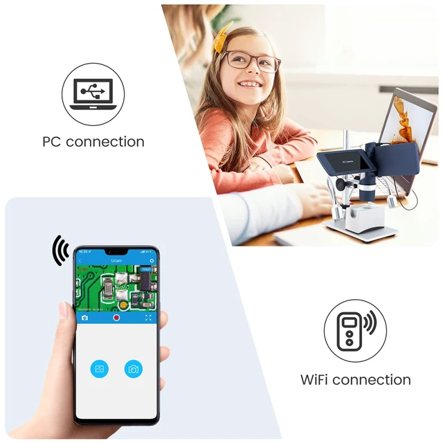 Alt view image 5 of 7 - AD203S HDMI Digital Microscope with Metal Stand 4.3 Inch Screen, FHD Video, HDMI Output, Supports Windows Mac PC, USB Coin Microscope, 32GB SD Card, Slides Kit