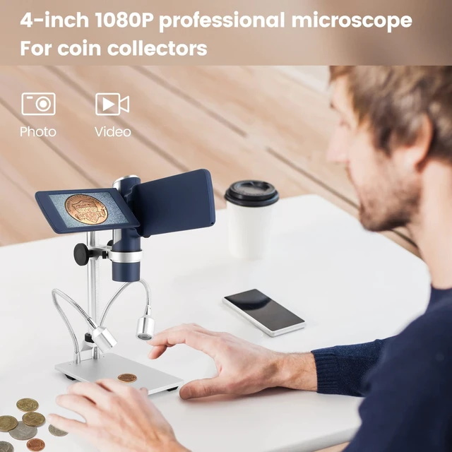 Alt view image 6 of 7 - AD203S HDMI Digital Microscope with Metal Stand 4.3 Inch Screen, FHD Video, HDMI Output, Supports Windows Mac PC, USB Coin Microscope, 32GB SD Card, Slides Kit