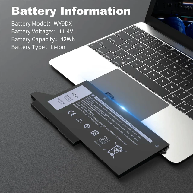 Alt view image 2 of 7 - WY9DX 42wh Laptop Battery Replacement for Dell Latitude 5420 5520, Precision 3560 Series, WY9DX RJ40G 01K2CF 005R42 075X16 P137G P104F 0M3KCN 0WK3F1 P104F001 P137G001 11.4V 3500mAh 3-Cells