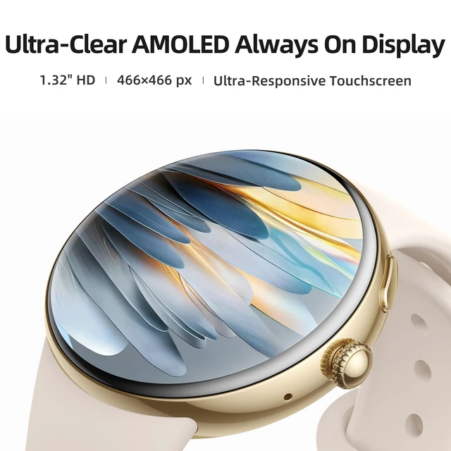 Alt view image 2 of 7 - AMOLED Smart Watch for Women, Answer/Make Call Fitness Tracker Always-On Display, 2 Quick-Release Bands, Heart Rate Sleep Activity Monitor, 120+ Sport Modes for iOS Android, Champagne Gold