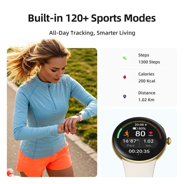 Alt view image 6 of 7 - AMOLED Smart Watch for Women, Answer/Make Call Fitness Tracker Always-On Display, 2 Quick-Release Bands, Heart Rate Sleep Activity Monitor, 120+ Sport Modes for iOS Android, Champagne Gold