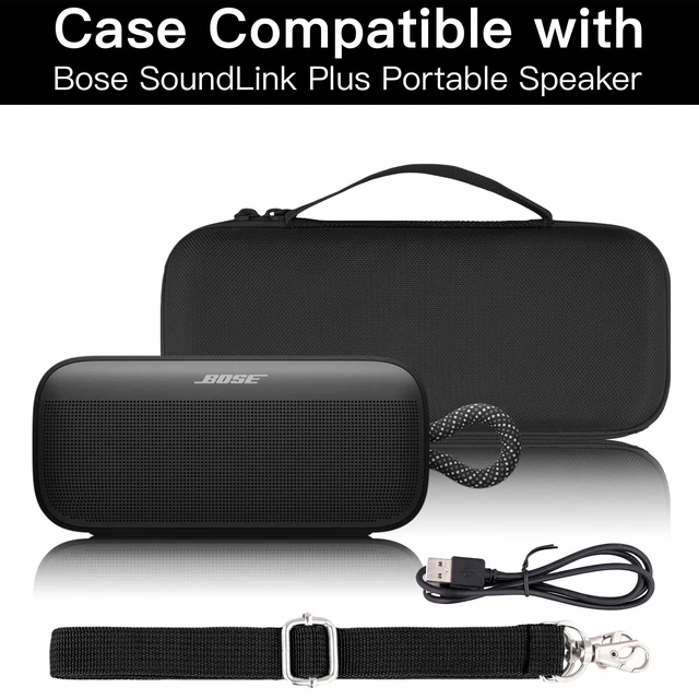 Alt view image 2 of 7 - for Bose SoundLink Plus Portable Speaker Hard Protective Case, Black Detachable Shoulder Strap, Reinforced Hand Strap, Easy Carrying, Dual Mesh Pockets, Cable Organization