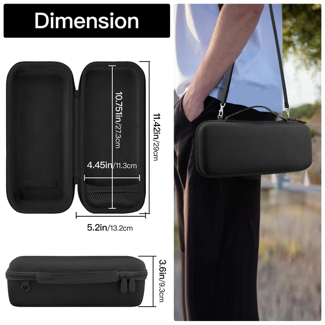 Alt view image 6 of 7 - for Bose SoundLink Plus Portable Speaker Hard Protective Case, Black Detachable Shoulder Strap, Reinforced Hand Strap, Easy Carrying, Dual Mesh Pockets, Cable Organization