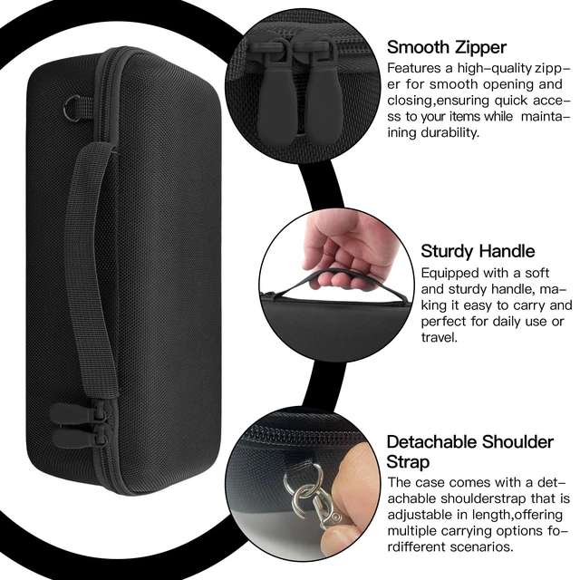 Alt view image 5 of 7 - for Bose SoundLink Plus Portable Speaker Hard Protective Case, Black Detachable Shoulder Strap, Reinforced Hand Strap, Easy Carrying, Dual Mesh Pockets, Cable Organization