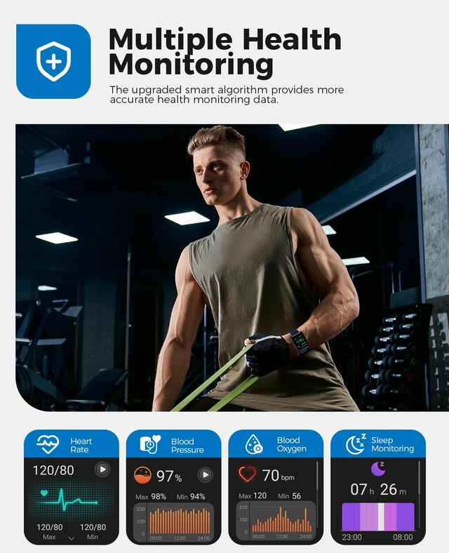 Alt view image 4 of 6 - 2025 Smart Watch for Men Women (Answer/Make Call),2.02" Smartwatches with 110+Sport Modes,Blood Pressure Blood Oxygen Heart Rate Sleep Monitor,IP68 Waterproof Fitness Watch Compatible with iOS Android