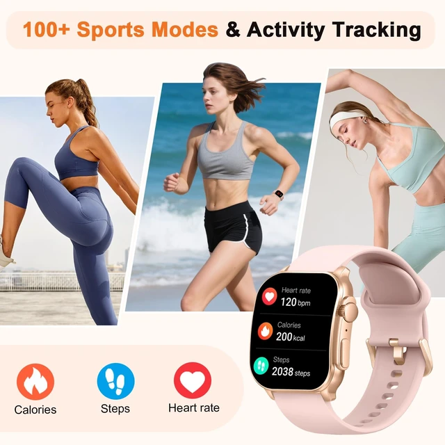 Alt view image 6 of 7 - Smart Watch for Women, 2.01" AMOLED Curved HD Screen Smart Watch, Fitness Tracker with 24/7 Heart Rate/Sleep Monitor, IP68 Waterproof Running Watch,Compatible with iOS & Android for Daily Workout Pink
