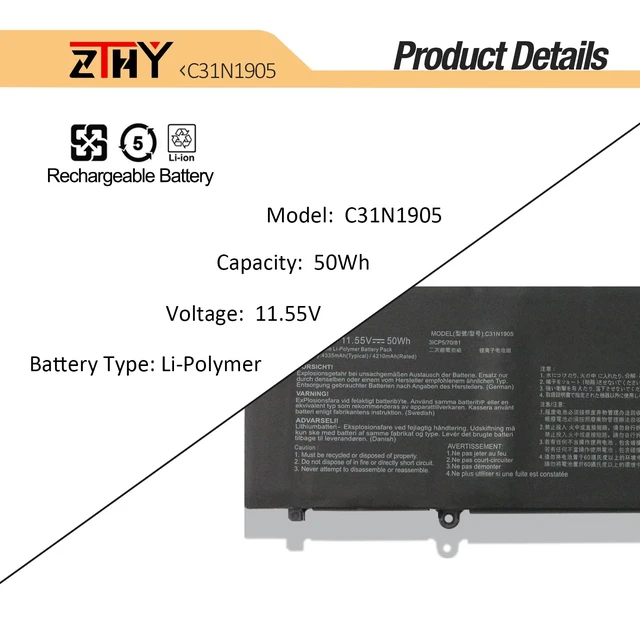 Alt view image 2 of 7 - 50Wh C31N1905 Battery Replacement for Asus Adolbook13 Dolbook14 2020 Series VivoBook S13 S333 S333JA S333EA S330 S330FA S14 S433 S433F S433FA S433FL S433EA M433 M433IA S15 S533FA S533FL M533 M533IA