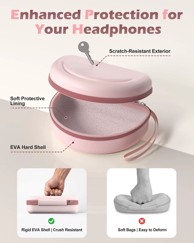 Alt view image 3 of 7 - Hard Case for Beats Solo 4/Solo 3 & Studio Pro/Studio 3 -Cloud Pink EVA Shockproof Hard Shell, Mesh Pocket for Cables, Portable Travel Storage Bag with Hand Strap, Lightweight Carrying Case