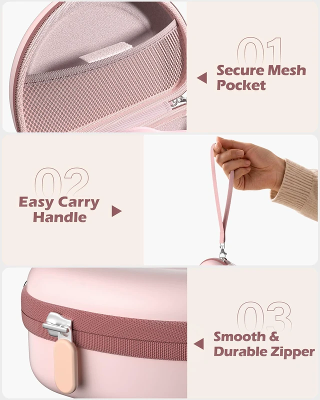 Alt view image 4 of 7 - Hard Case for Beats Solo 4/Solo 3 & Studio Pro/Studio 3 -Cloud Pink EVA Shockproof Hard Shell, Mesh Pocket for Cables, Portable Travel Storage Bag with Hand Strap, Lightweight Carrying Case