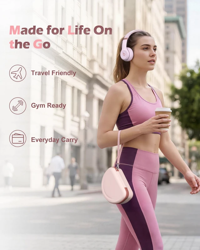 Alt view image 7 of 7 - Hard Case for Beats Solo 4/Solo 3 & Studio Pro/Studio 3 -Cloud Pink EVA Shockproof Hard Shell, Mesh Pocket for Cables, Portable Travel Storage Bag with Hand Strap, Lightweight Carrying Case
