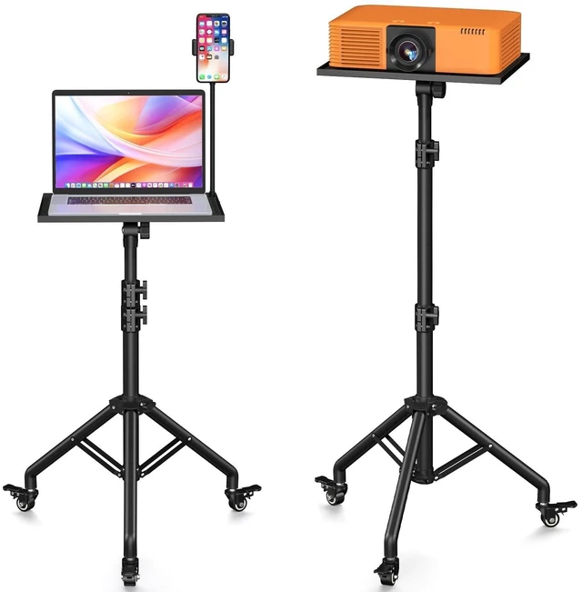 Main image of Projector Stand on Wheels, 29-44in Height Adjustable Tripod Metal rolling laptop projector tripod with 15x11in tray, 180 tilt and lockable casters for home, office and stage