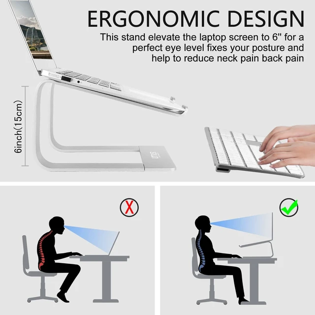 Alt view image 3 of 7 - Laptop Stand for Desk, Silver, Up to 15.6" Laptop Ergonomic Computer Stand Riser Holder for MacBook Air Pro, Dell, HP, Lenovo, Samsung, Alienware