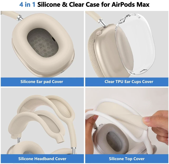 Alt view image 3 of 7 - for AirPods Max Case Cover/AirPods Max 2 Case Cover, Stone (4 in 1) Ear Pad Case Cover/Ear Cups Cover/Headband Cover for Apple AirPods Max 2/1 Headphones,Clear Soft TPU and Silicone Accessories