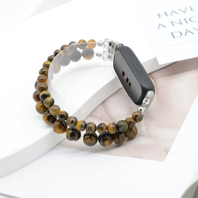 Alt view image 3 of 6 - Bracelets Compatible with Fitbit Inspire 3 Bands for Women Beaded Wristband Adjustable Gemstone Replacement Straps