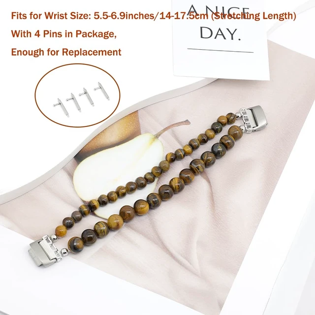 Alt view image 6 of 6 - Bracelets Compatible with Fitbit Inspire 3 Bands for Women Beaded Wristband Adjustable Gemstone Replacement Straps