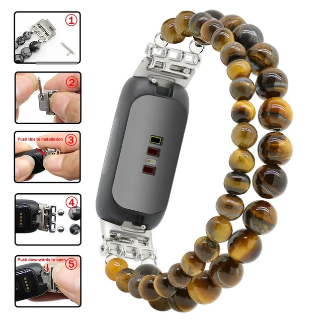 Alt view image 5 of 6 - Bracelets Compatible with Fitbit Inspire 3 Bands for Women Beaded Wristband Adjustable Gemstone Replacement Straps