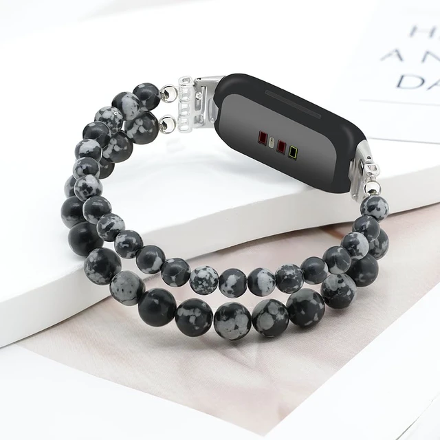 Alt view image 2 of 6 - Bracelets Compatible with Fitbit Inspire 3 Bands for Women Beaded Wristband Adjustable Gemstone Replacement Straps