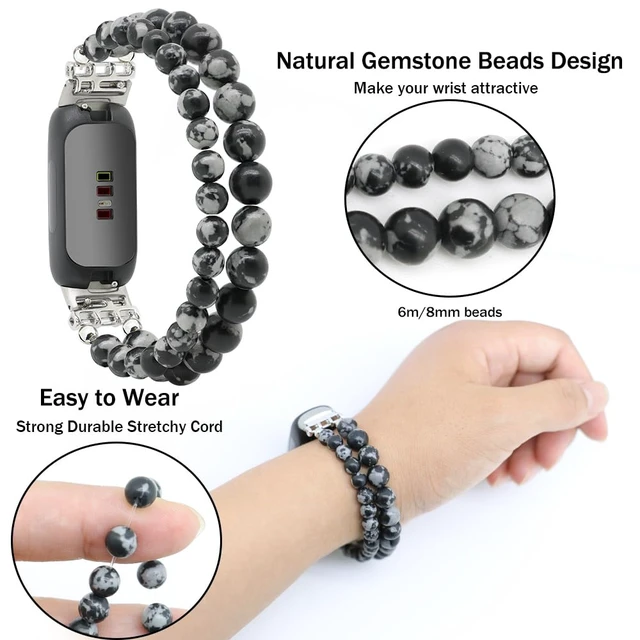 Alt view image 4 of 6 - Bracelets Compatible with Fitbit Inspire 3 Bands for Women Beaded Wristband Adjustable Gemstone Replacement Straps