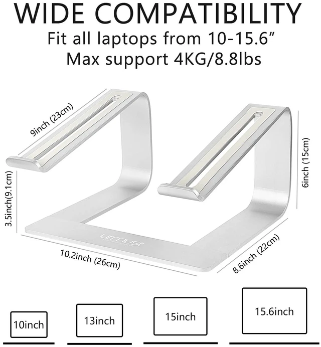 Alt view image 4 of 7 - Laptop Stand for Desk, Silver, Up to 15.6" Laptop Ergonomic Computer Stand Riser Holder for MacBook Air Pro, Dell, HP, Lenovo, Samsung, Alienware