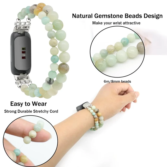 Alt view image 2 of 6 - Bracelets Compatible with Fitbit Inspire 3 Bands for Women Beaded Wristband Adjustable Gemstone Replacement Straps