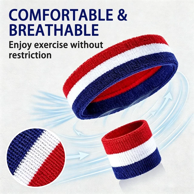 Alt view image 3 of 7 - Sweat Bands for Wrists,Tennis Wristband Absorbing Cotton Terry Cloths,Arm Sweat Bands for Women Men, Wrist Band for Football Basketball Running,Colorful