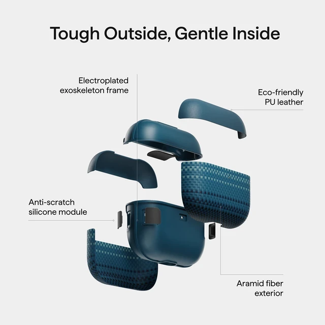 Alt view image 3 of 7 - for AirPods Pro 3 Case MagSafe, Leather & Aramid Woven, Moonrise Slim-Fit Shockproof Protective AirPods Pro 3 Case Cover, Compatible with MagSafe, Premium Leather & Aramid Fiber Woven